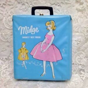 1963 Vintage Blue Vinyl Midge - Barbies Best Friend Carrying Case with Doll